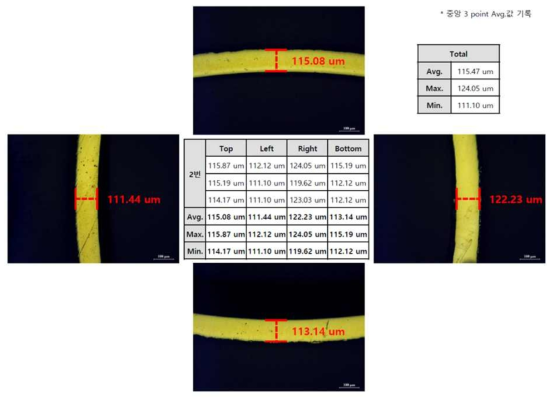 80 mm 필거 롤로 성형된 Ti grade 2 라이너 모관의 두께 분포