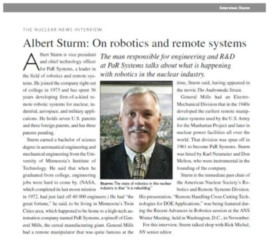 인터뷰 기사 발췌(Albert Sturm, Vice President and Chief Technology Officer for PaR Systems)
