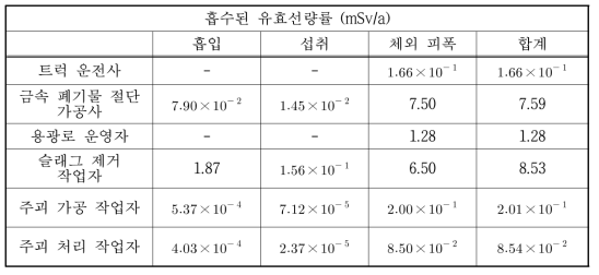 금속폐기물 용융공정시 작업자의 피폭 유효선량률