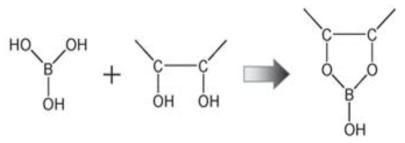 붕소 수산화물의 탈수결합반응(dehydration-condensation reaction)