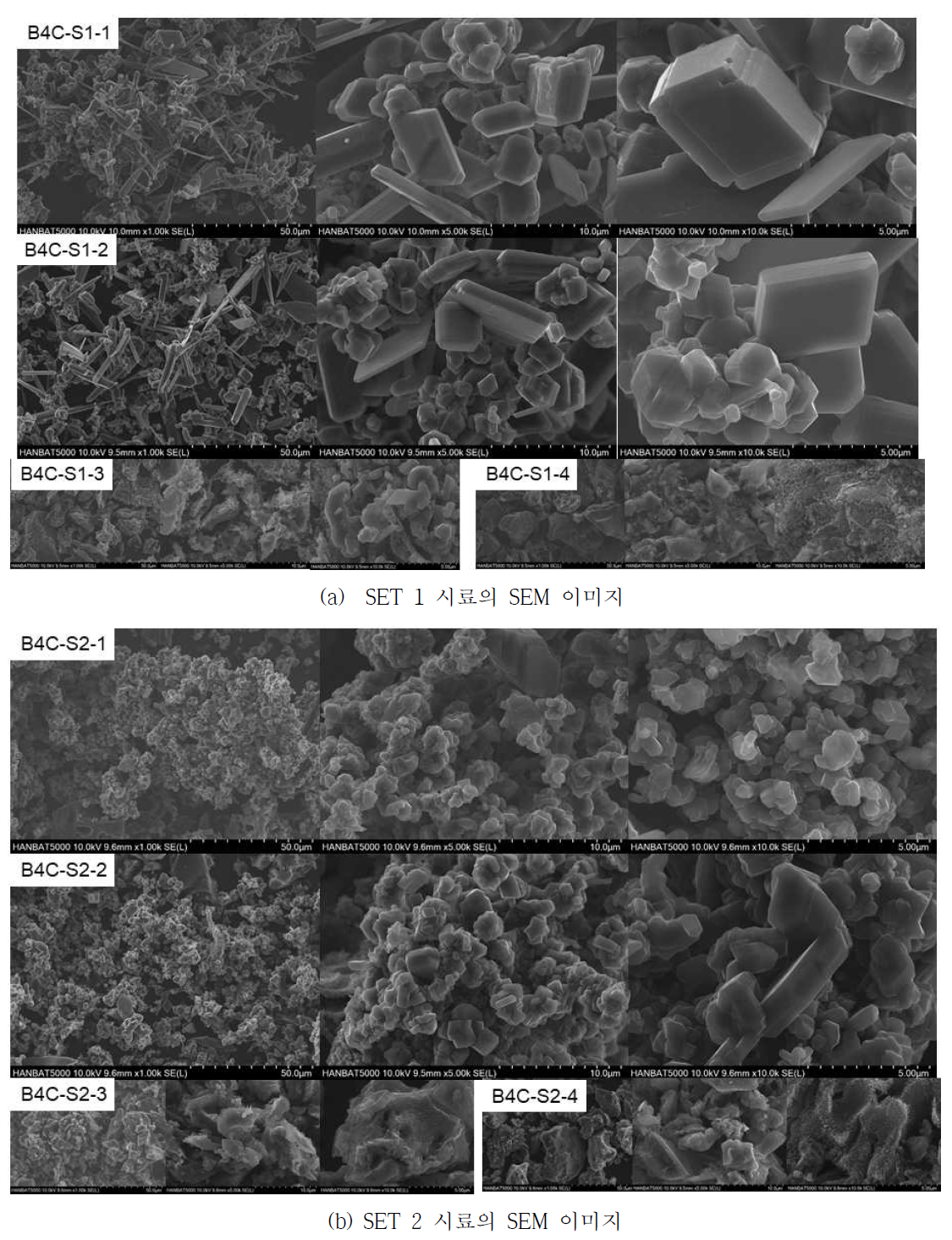 모의폐기물을 이용한 B4C 합성생성물의 SEM 사진