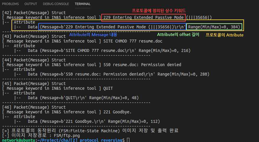 FTP 프로토콜에 대한 패킷 속성 추출 결과