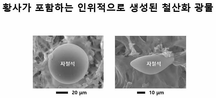 2015년 3월 22일 발생한 황사가 포함하는 인위적으로 생성된 철산화 광물의 주사전자현미경 사진