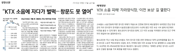 KTX 소음 피해 보도 사례