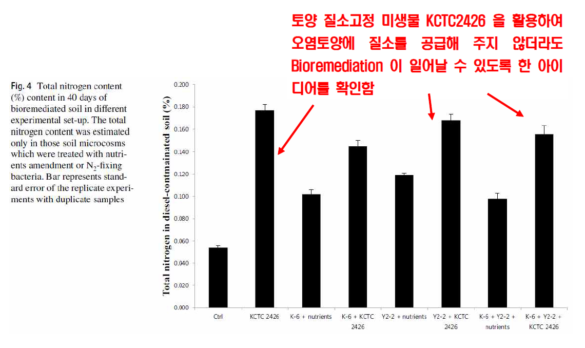 영양분 공급없이 질소고정미생물 사용할 경우 토양내 질소생성량