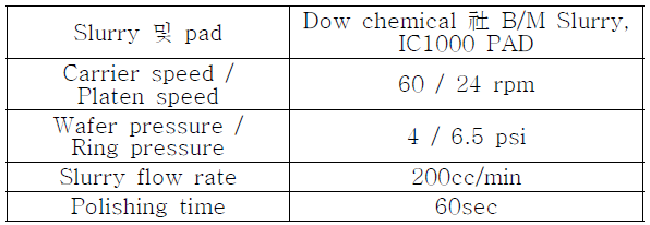 확립된 CMP 공정 조건