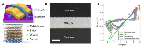 열처리를 한 Gr/MoS2/Gr memristor 소자의 저항 변화 현상 (Nature Electronics 1, 130-136 (2018))