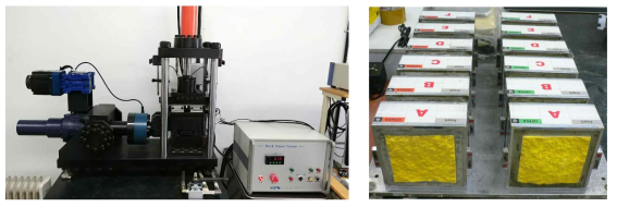 직접전단시험기(좌)와 시험에 사용된 복제절리면 시료(우)