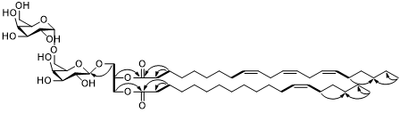 화합물 1의 구조 및 2D NMR (COSY, MHBC) 데이터