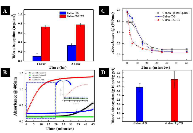 Gel/mTG 하이드로젤의 흡수능 및 지혈능 평가