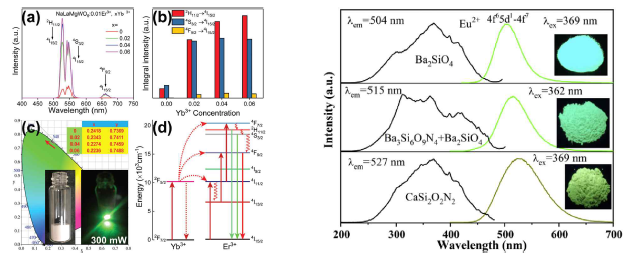 NaLaMgWO6 형광체의 Yb3+ 농도에 따른 형광세기 변화 Eu2+가 첨가된 Ba2SiO4 형광체의 형광 특성