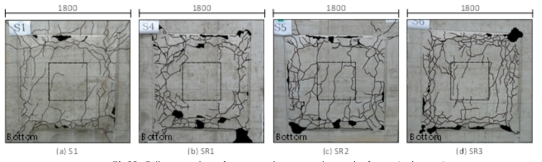 Failure modes of test specimens at the end of test (unit: mm)