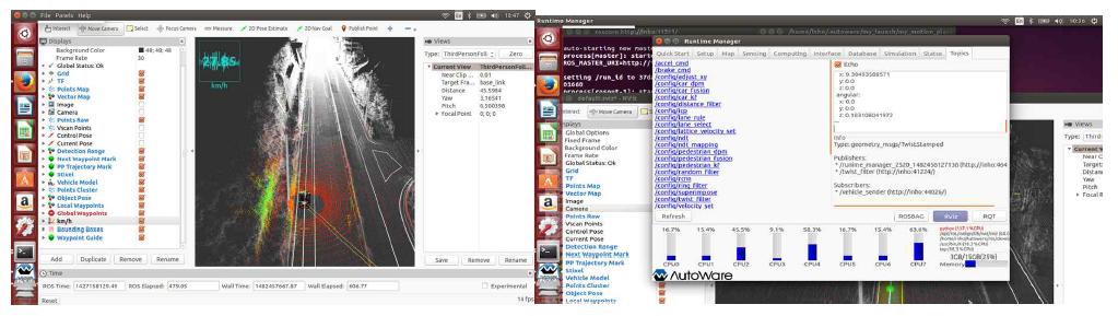 오픈소스 자율주행 SW인 Autoware의 실행 모습