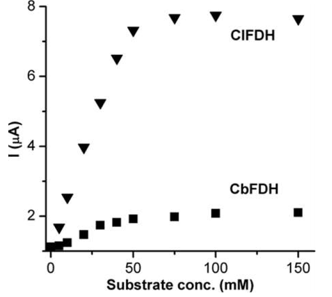 Electron transfer rate constant for FDHs. CbFDH, ClFDH were immobilized on glassy carbon electrode