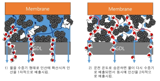 항온항습기에서 인산 flooding이 발생한 전극 내부의 인산이 제거되는 원리