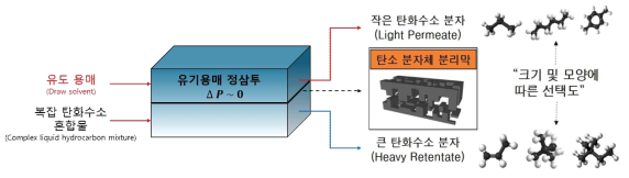 유기용매 정삼투법을 이용한 복잡한 액체 탄화수소 혼합물 분리 공정 모식도