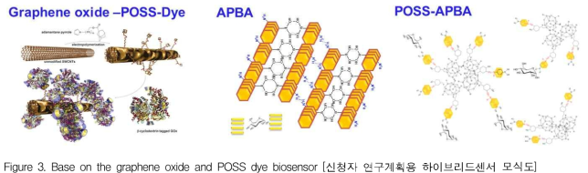 Base on the graphene oxide and POSS dye biosensor [신청자 연구계획용 하이브리드센서 모식도]