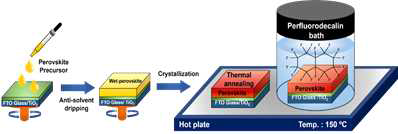 극소수성 용매인 PFD를 이용한 페로브스카이트 필름 결정화 과정 도식화