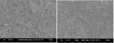 (좌) 기존 고점도 용액 이용 코팅 표면 (우)나노 파이클 도입 후 코팅 표면