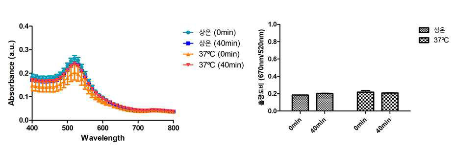 L-cysteine 담지 나노구조체의 안정성을 다양한 온도 조건에서 확인