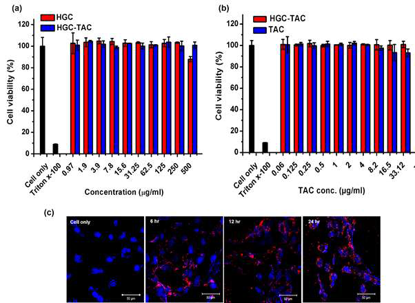 Cell viability of HGC-TAC corresponding to TAC concentration after 24 hrs treatment