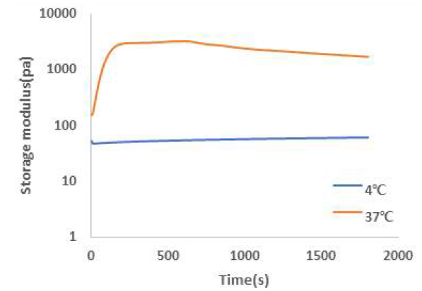 온도에 따른 시간별 Storage modulus특성