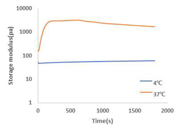 온도에 따른 시간별 Storage modulus특성