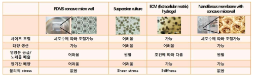 본 연구에서 사용한 다양한 조직공학적 기술을 적용한 인슐린생성세포 구상체의 3차원 배양방법