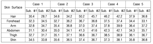 피부온도 분포 (℃)