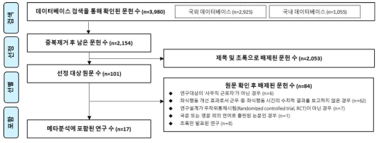 체계적 문헌고찰 및 메타분석 문헌선정 흐름도