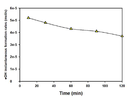 OH라디칼의 시간 별 순간생성속도