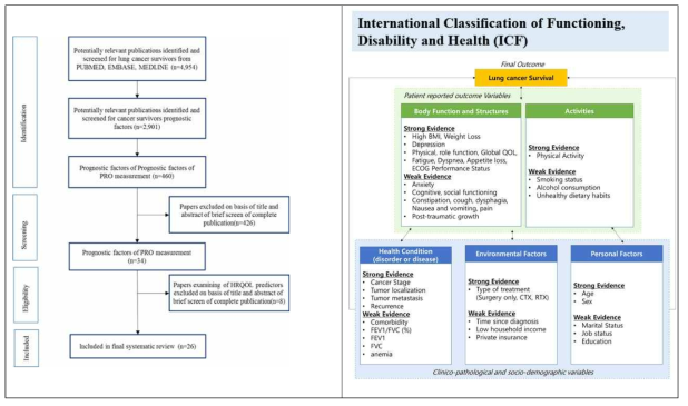 체계적문헌고찰을 통한 PRO, Clinical varaibles등 사망, 재발에 관련 인자 찾는 과정 및 ICF