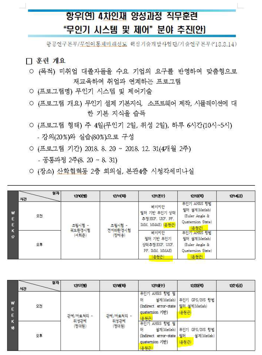 4차 인재 양성과정 직무훈련 프로그램