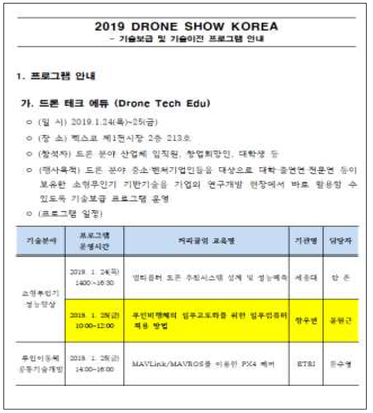 Droneshow 코리아 프로그램