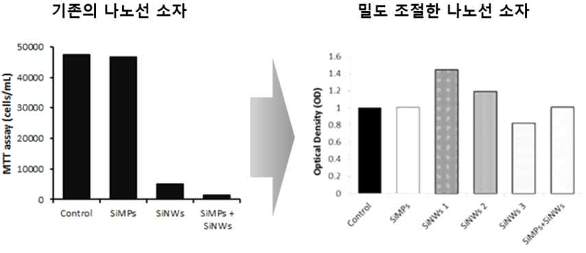 NIH/3T3(mouse fibroblast)세포의 나노선 밀도 변화에 따른 생체적합성 평가