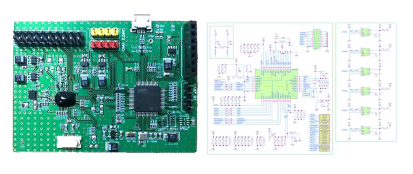 고집적 capacitance chip 기반의 모듈화 작업 진행 중인 PCB 및 설계도