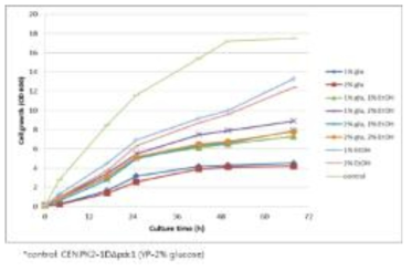 glucose와 ethanol 농도에 따른 cell growth 확인