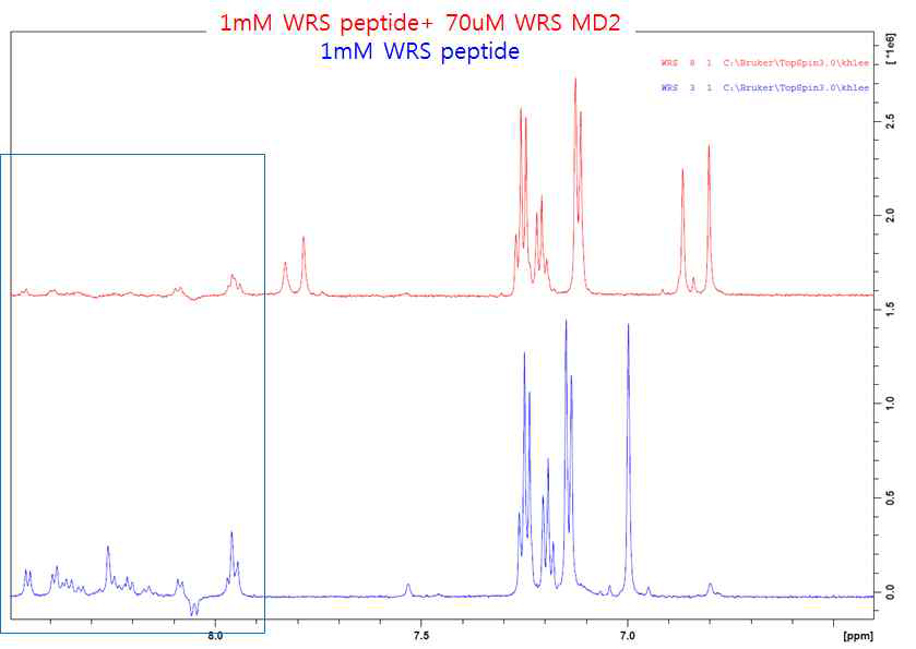 1D relaxation-edited NMR 실험에 의해 amide 신호변화 관측