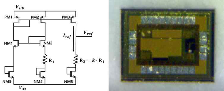 내방사선 기준전압공급기 회로도 및 제작된 칩 사진