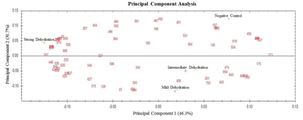 건조 환경에 노출 된 Ettlia sp. 2D-PAGE 분석 데이터의 Principal component anaysis