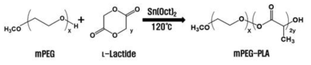 mPEG-b-PLA 합성 화학반응 구조식