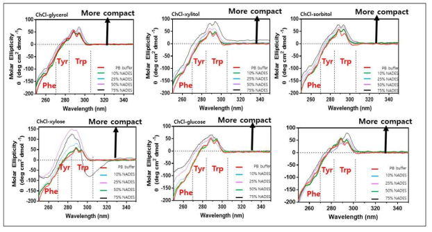 용매종류별 CD spectroscopy 측정결과