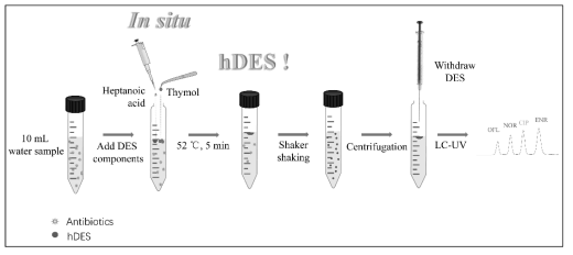 물과 섞이지 않는 hDES를 수성시료 중 직접 in situ로 생성하는 새로운 방법을 사용한 타겟물질 분석법 개발