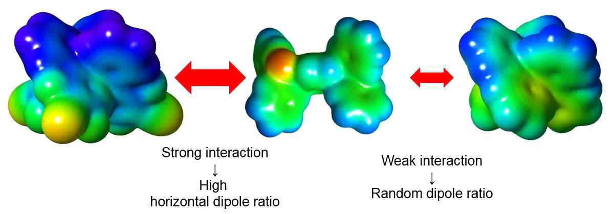 동종리간드 이리듐화합물 및 호스트 분자의 정전기장 분포 그림