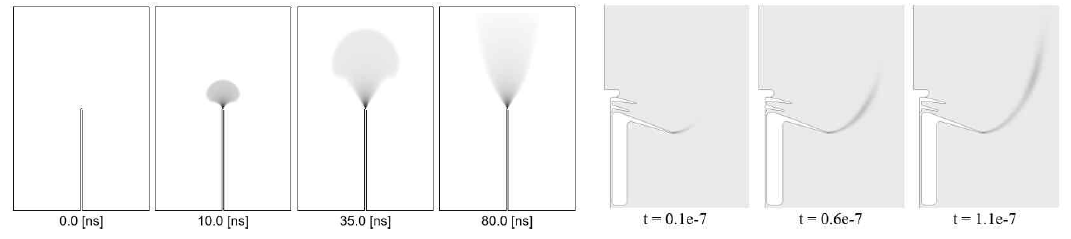 plane-needle electrodes 및 floating conductor의 시간에 따른 전하분포 해석결과