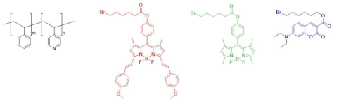 PS-b-P4VP 및 합성된 적색, 녹색, 청색 형광체