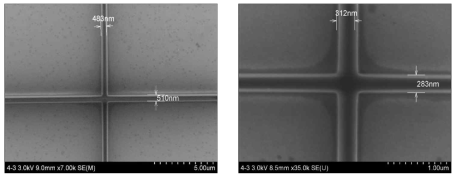 E-beam lithography 장비를 이용한 나노 공정 SEM image