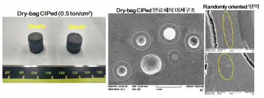 모의 입자가 포함된 dry-bag CIP로 제조한 연료체와 그의 미세구조