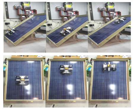 배터리 구동 무선조작 세척로봇 시작기 Type II의 실내 태양광 패널 주행 테스트(경사 25도)