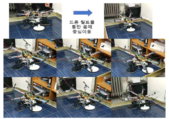 드론 부착형 유선동력 무선 조작 로봇 시작기 Type I의 실내 태양광 패널 주행 테스트(경사 15도)